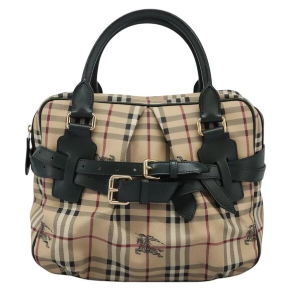 BURBERRY Nova Check Hand Bag PVC Beige Gold Auth - Picture 13 of 16